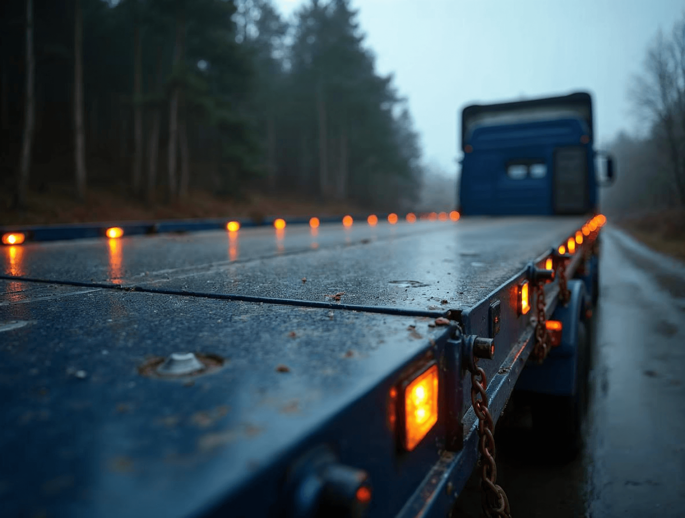 Hydraulic loading ramp on the back of a car-hauling trailer